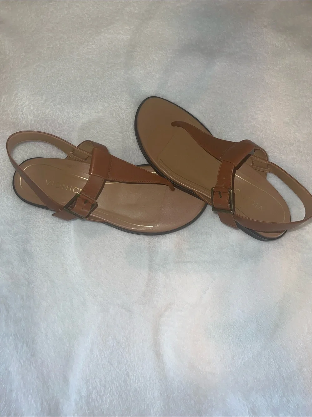 Vionic Tan Leather T-Strap Slingback Sandals
